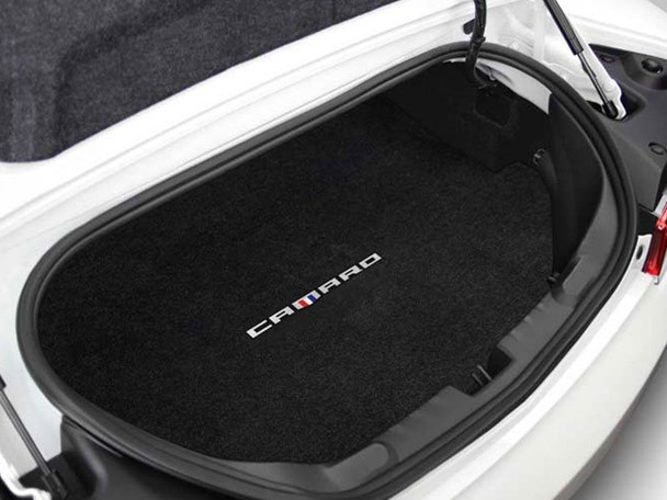 Lloyd Ultimat Trunk Mat, Black Mat w/ "Camaro" 45th Anniversary Logo :: 2016-2023 Camaro Convertible