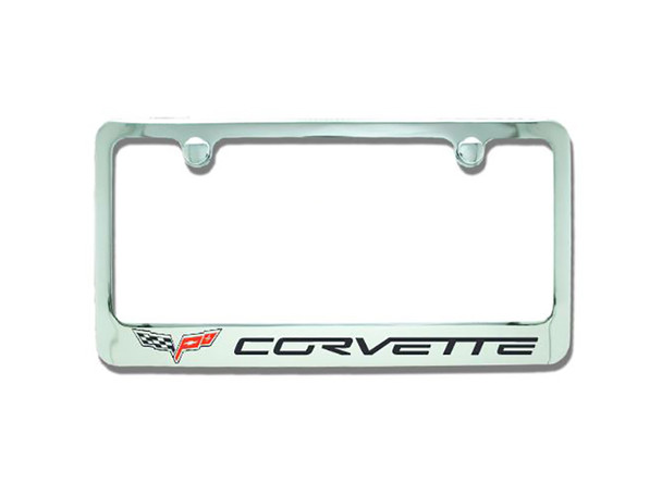 Elite C6 "Corvette" and Flag Emblem License Plate Frame, Chrome :: 2005-2013 Corvette
