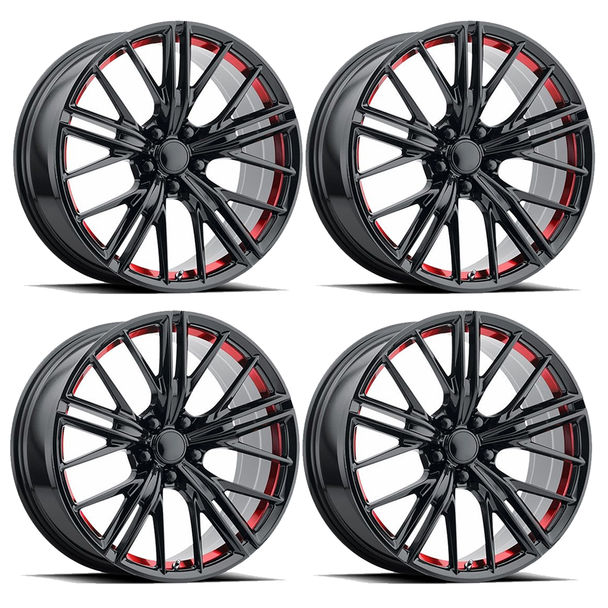PR194 2017 ZL1 Replica Wheel Set, Gloss Black Red Machined, 20x10 & 20x11 :: 2010-2024 Camaro