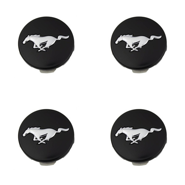 Ford Performance Gloss Black Wheel Center Caps w/ Chrome Pony Logo, Set of 4 :: 2015-2025 Ford Mustang