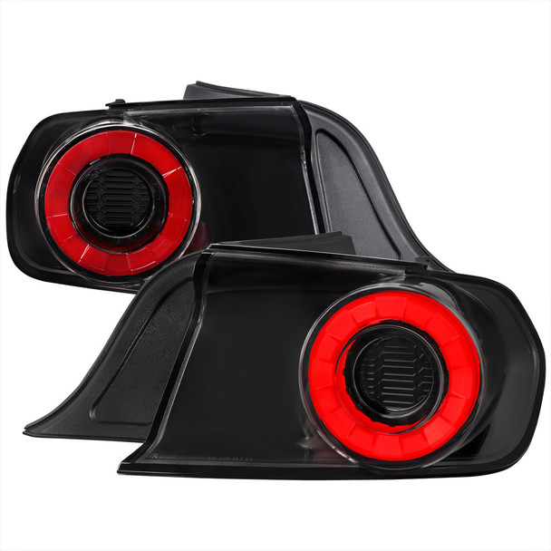 S550 Mustang Red LED Tail Lights, Gloss Black Housing :: 2015-2023 Ford Mustang