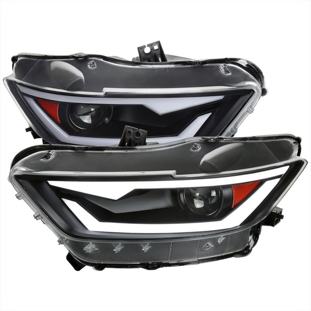 S550 Mustang HID Projector Headlights w/ LED Bar Turn Signals, Matte Black Housing :: 2015-2022 Ford Mustang w/ HID Headlights