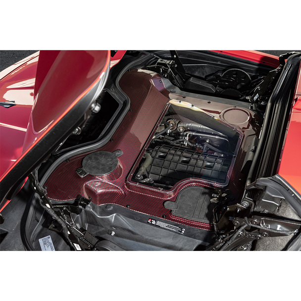 C8 Corvette HTC Red Carbon Fiber Engine Bay Cover, Exposed :: 2020-2026 C8 Corvette Stingray & Z06 Convertible