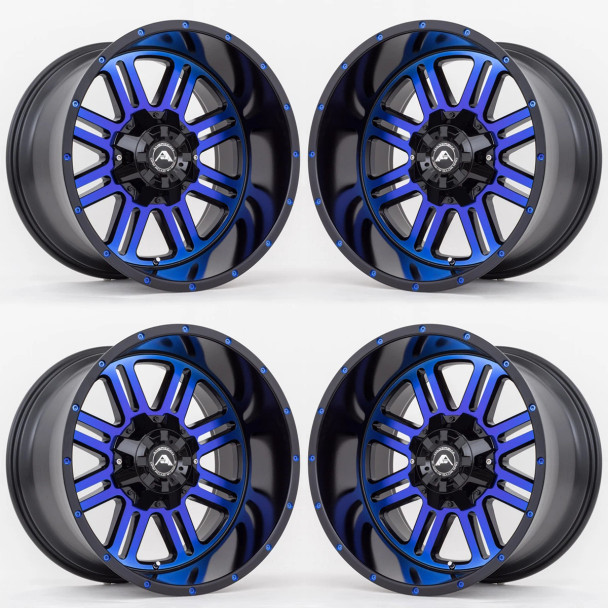 American Off-Road Wheels A106 Wheel Set, Black Machined Face w/ Blue Tint, 22x12 -44mm :: 2014-2025 Silverado & GMC Sierra 1500 - Open Box