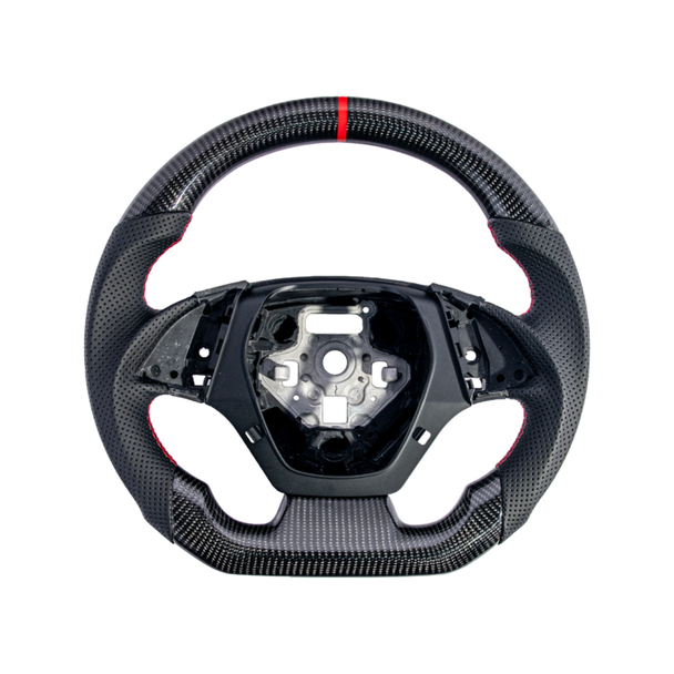 6th Gen Camaro Carbon Fiber Steering Wheel w/o Button Cover, Perforated Leather Grips :: 2016-2024 Camaro