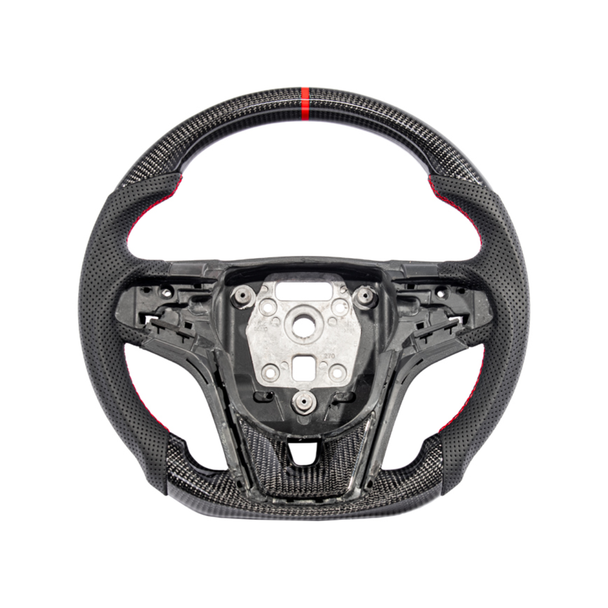 5th Gen Camaro Carbon Fiber Steering Wheel w/ Button Cover, Perforated Leather Grips :: 2012-2015 Camaro