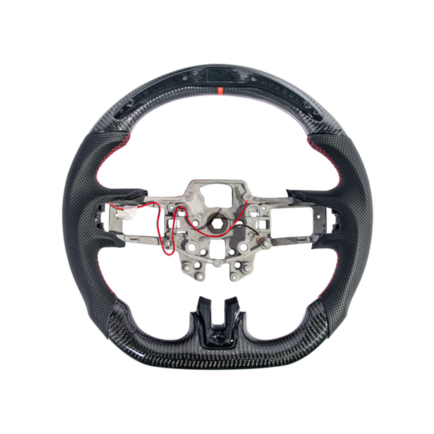 S550 Mustang LCD Screen Carbon Fiber Steering Wheel w/o Button Cover, Perforated Leather Grips :: 2015-2017 Ford Mustang