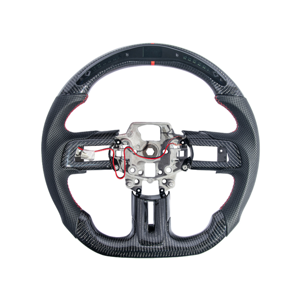 S550 Mustang LCD Screen Carbon Fiber Steering Wheel w/ Button Cover, Perforated Leather Grips :: 2015-2017 Ford Mustang
