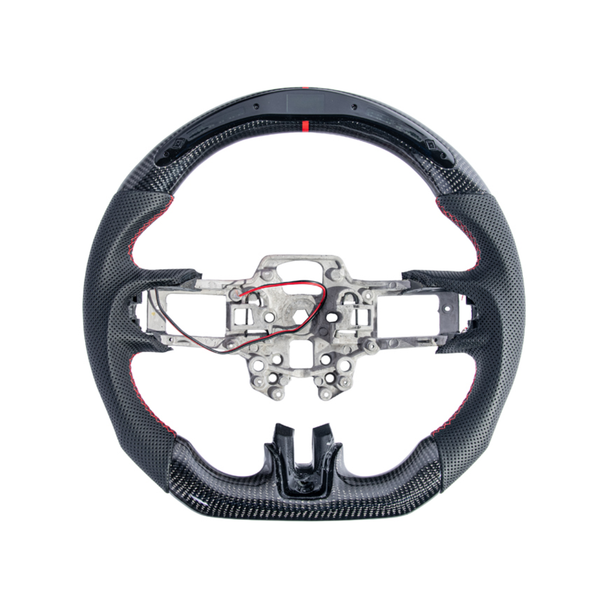 S550 Mustang LCD Screen Carbon Fiber Steering Wheel w/o Button Cover, Perforated Leather Grips :: 2018-2023 Ford Mustang