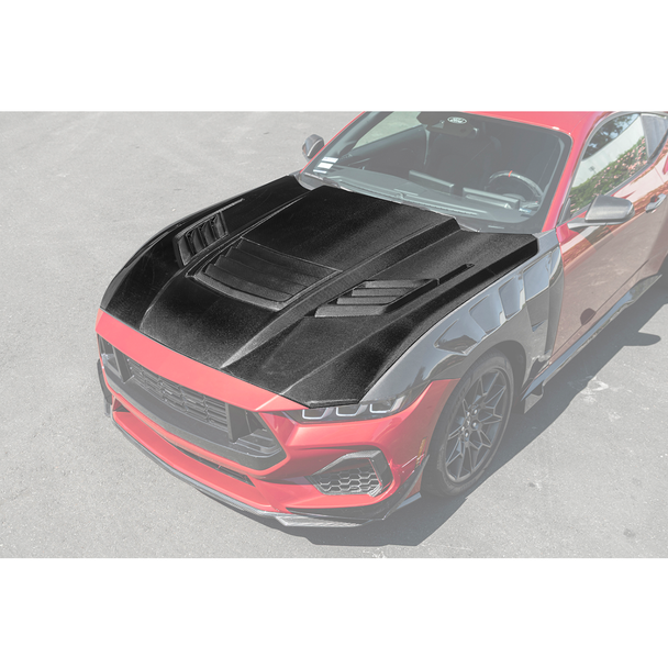 S650 Mustang Super Snake Style Vented Hood, Carbon Fiber :: 2024-2026 Ford Mustang