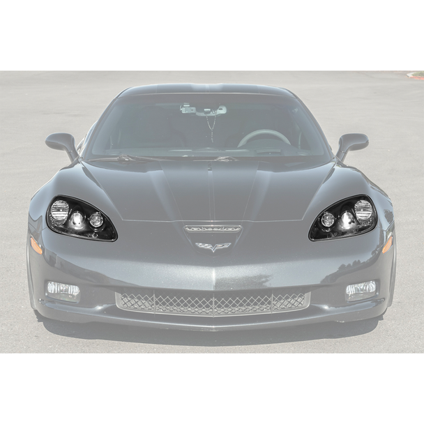 C6 Corvette HID Headlights, Black Housing w/ Clear Lens :: 2005-2013 C6 Corvette