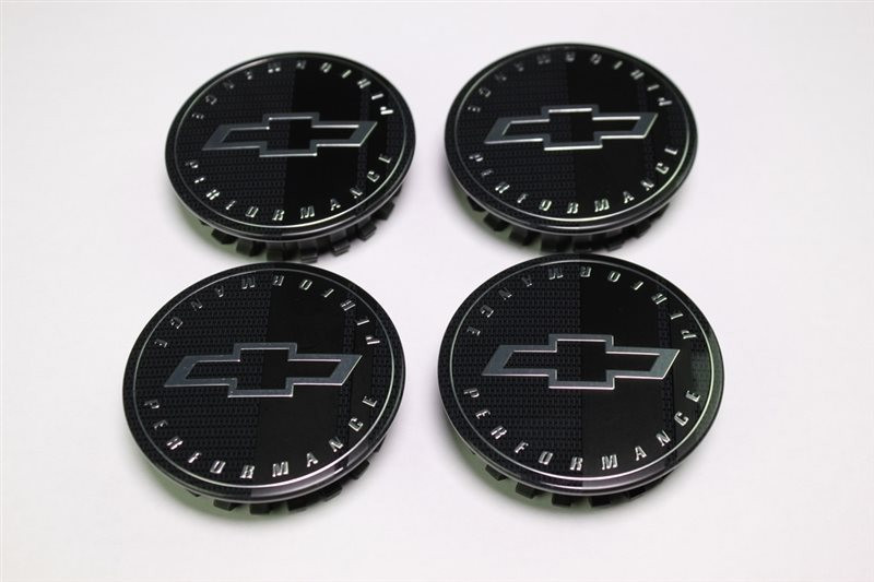 Chevrolet Black Wheel Center Caps w/Bowtie & "PERFORMANCE", Set of 4