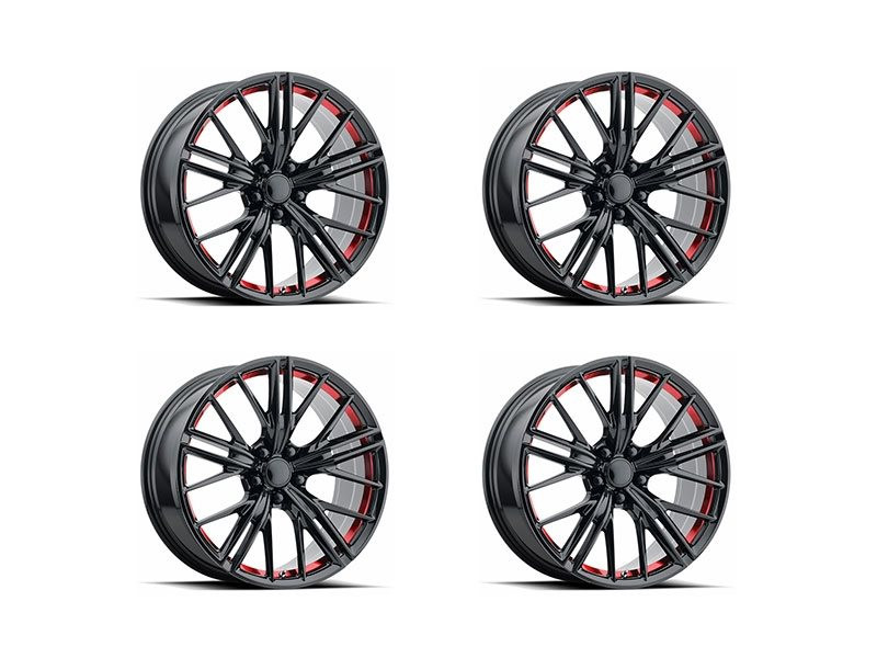 Image of Performance Replicas PR194 2017 ZL1 Replica Wheel Set, 20x10" +35mm and 20x11" +43mm, Gloss Black Red Machined :: 2010-2024 Camaro