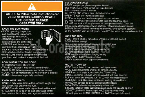 HYSTER 165982 STICKER INSTRUCTIONS