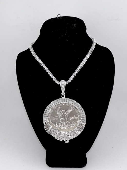 .925 sterling silver centenario with a 3mm tennis chain