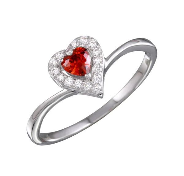 .925 Sterling Silver Red Heart Ring with CZ