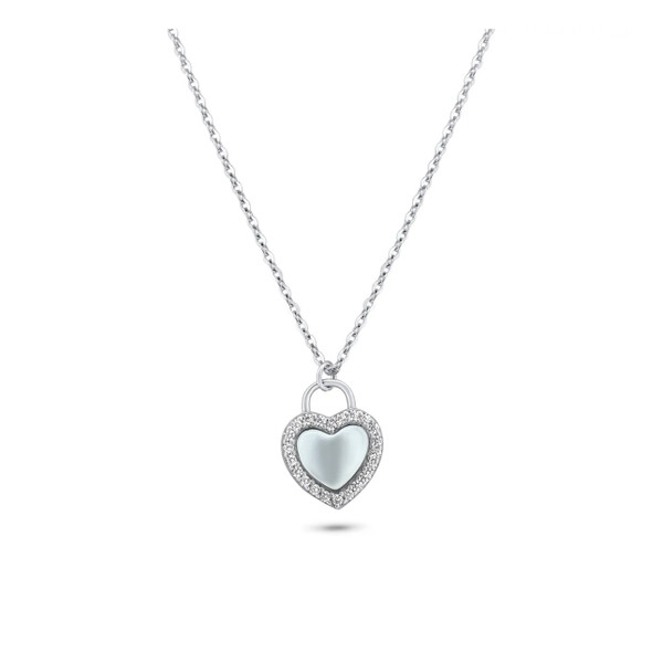 925 Sterling Silver Heart CZ Mother of Pearl Necklace
