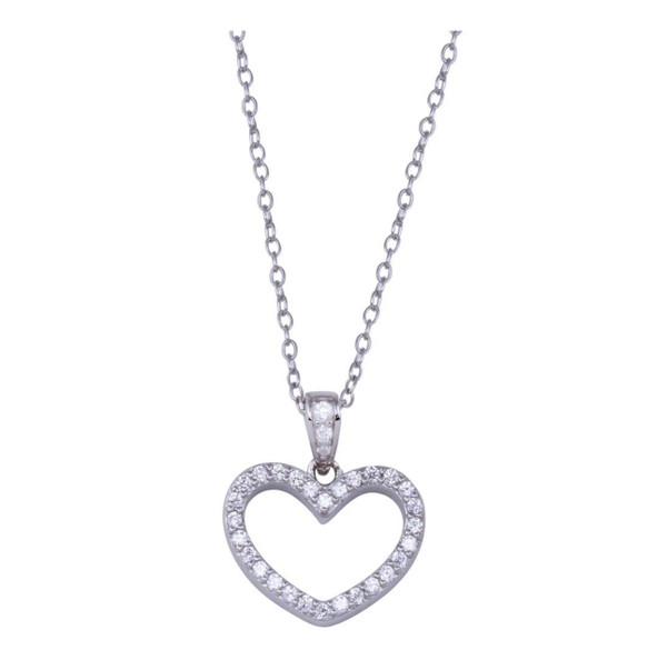 925 Sterling Silver Heart Clear CZ  necklace