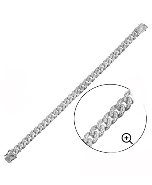 925 Sterling Silver 9.5mm Miami Curb CZ