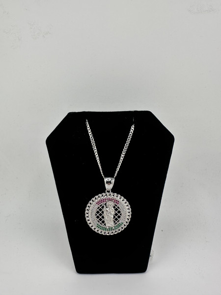 .925 sterling silver MX circle san judas/ w 2mm chain