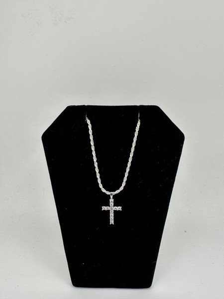 .925 sterling silver tiny tennis cross w/ 2mm chain