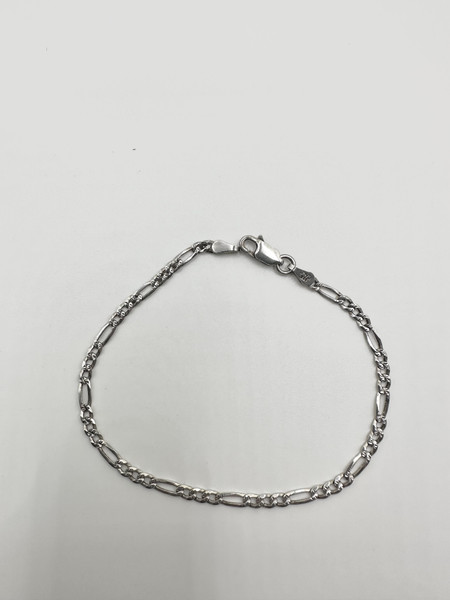 .925 Sterling Silver 2mm figaro diamond cut bracelet