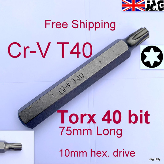 T40, Torx 40
75mm long
100 hex drive