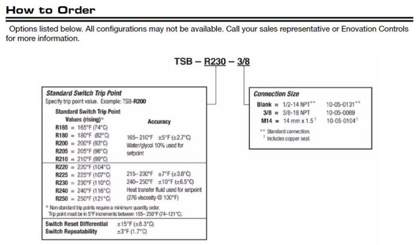 TSB Murphy Temperature Limit Switch