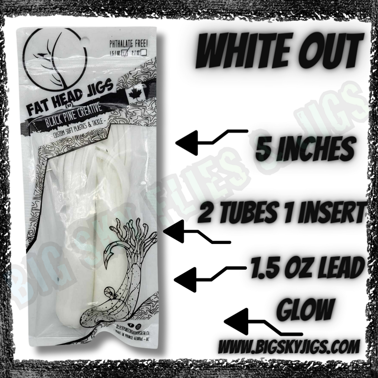 The Glow White Out Lake Trout Tube. Crafted with durability and reliability in mind, this tube sets the standard for performance on the water.
Weighing in at 2 oz, this tube offers the optimal balance for targeting lake trout in a variety of conditions. Its glow-in-the-dark feature combined with the White Out coloration creates a striking visual profile that entices even the most cautious of trout, ensuring visibility and attraction in all lighting conditions.

Built to withstand the rigorous demands of lake trout fishing, this tube is engineered for durability. Whether you're navigating rocky shores or battling swift currents, you can trust in the resilience of this tube to maintain its integrity and effectiveness throughout your angling endeavors.

Reliability is paramount when it comes to landing trophy catches, and this tube delivers on all fronts. Featuring robust hooks and premium construction, it instills confidence with every cast, ensuring that your gear performs flawlessly when it matters most.

So, arm yourself with the 2 oz Glow White Out Lake Trout Tube and embark on your next fishing expedition with unwavering confidence. Cast out, explore the depths, and reel in the trophy lake trout of your dreams with this steadfast companion leading the way.
