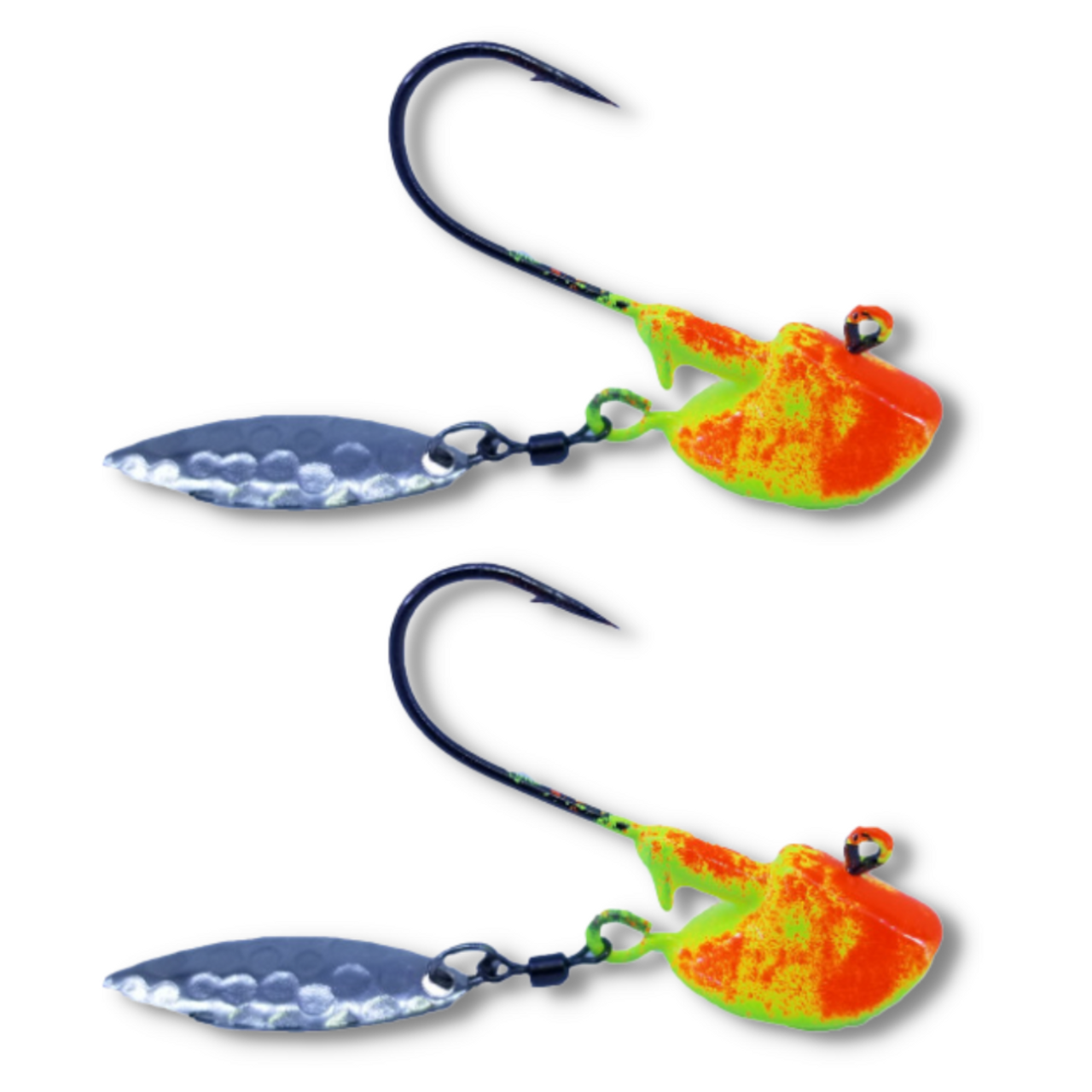 The CYCLONE jig will drive fish crazy, the FLASH and the Sparkle with only make the fish go crazier for your bait. These are in 3/8 oz they work great for  PIKE,WALLEYE,GREENBxACKS,MUSKY,LAKE TROUT. These are poured on e super strong Eagle Claw hook in Black nickle for EVEN more FLASH. 