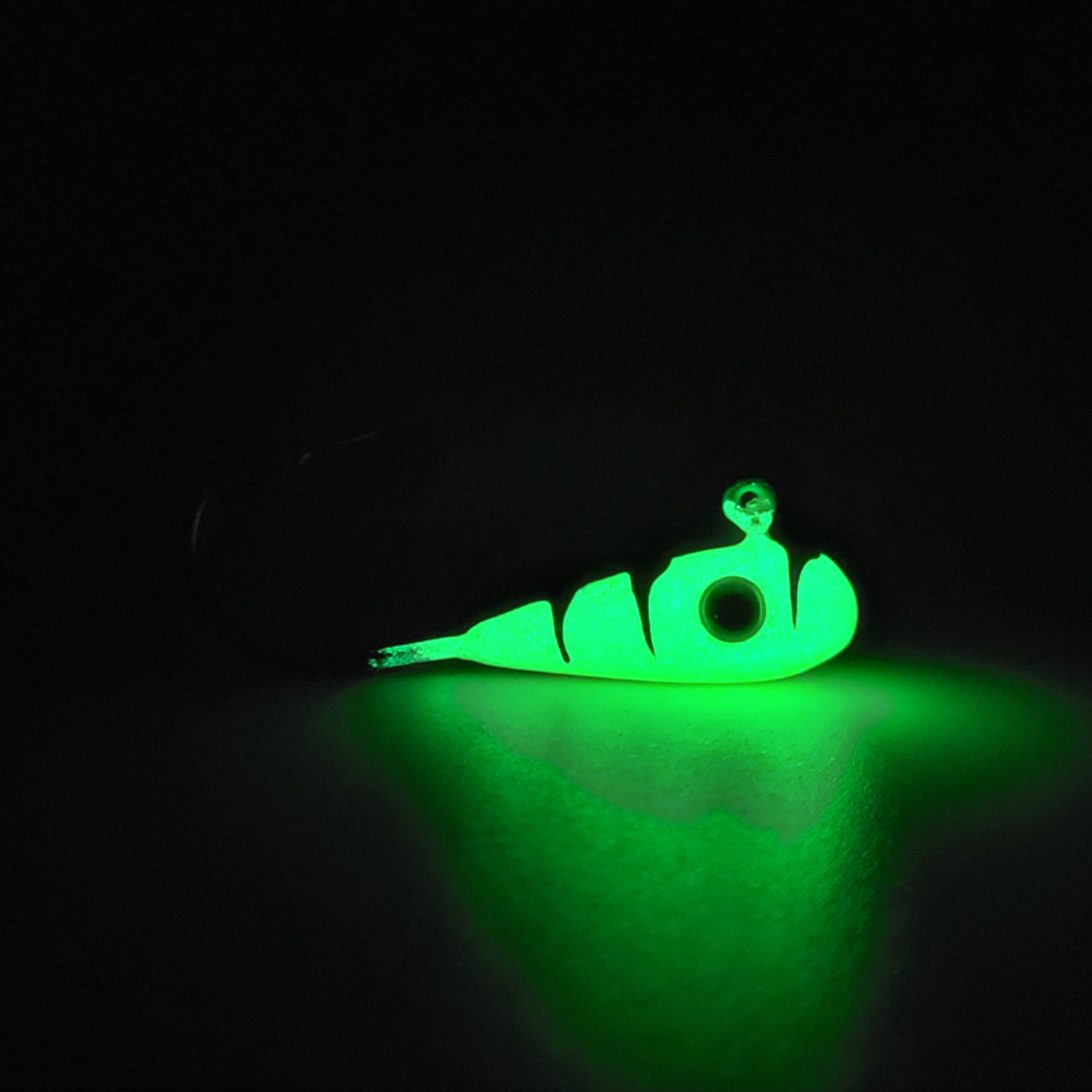kaleidoscope Jigs are for all fish species.
Our unique glow finish really produces the slabs! For the brightest kryptonite glow, charge with our Black UV  Flashlight.

This ultra-violet flashlight is nearly invisible to the human eye, but does a real number on the Kryptonite Glow!

Use All Kryptonite Jigs at night and in stained water situations. Trust you can trust, you’ll be impressed! Tip with leeches, minnows or Plastics.