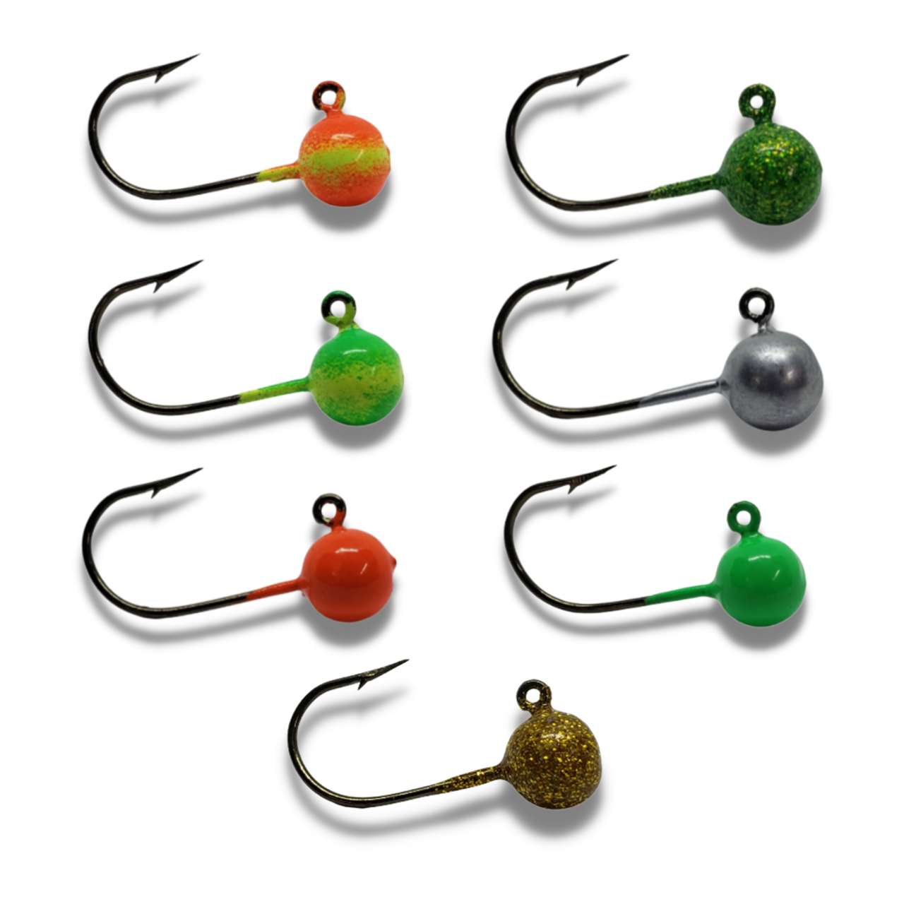 Short Shank 1/8 Ball Jigs
These short shank ball jigs are the perfect combination for those finicky walleye who are light biting. The small presentation paired with a minnow or leech assists with those bites when walleye are just sucking it in. Short shank jigs are also a favourite for using with live minnows. The added bonus of the short shank also means quicker hook set.