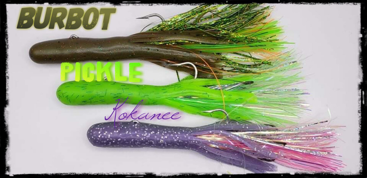 LEAD FREE 1.4 Oz
• Balanced jigs snag when jigging for Walleye our rear heavy design does not
• Current design noses up and over most debris
• This design gives a fleeing profile when vertical Jigging deep water for Lakers and Bulls
• Current design gives image and profile of prey fleeing to the surface, this makes Lakers attack
• On the big water planer boards the rear heavy design produces an erratic jigging action
• Current design has a non-monotonous seeking jig action that Bull Trout love.