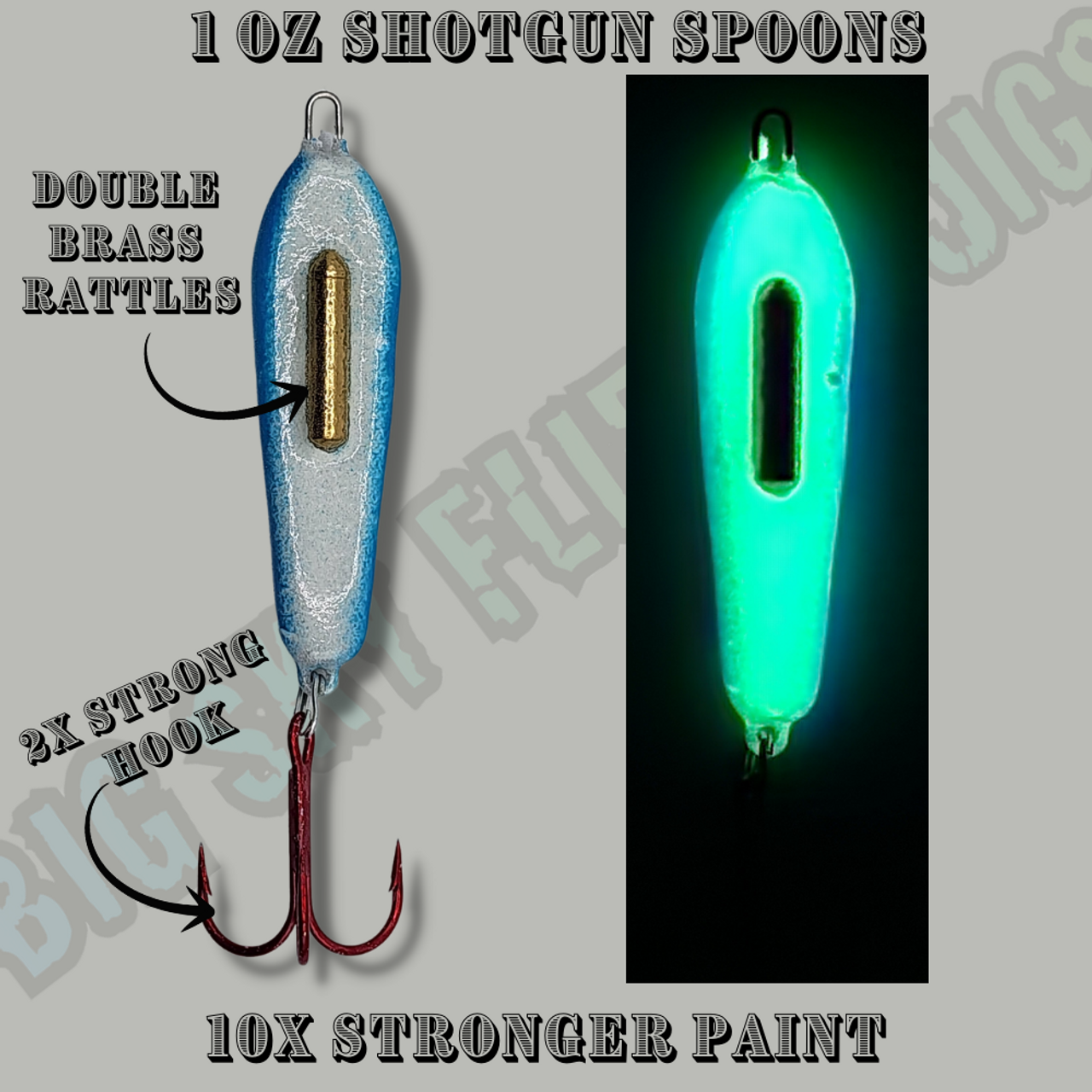 1 oz Double Barrel Rattle Shotgun Spoon Blue - Big Sky Flies and Jigs