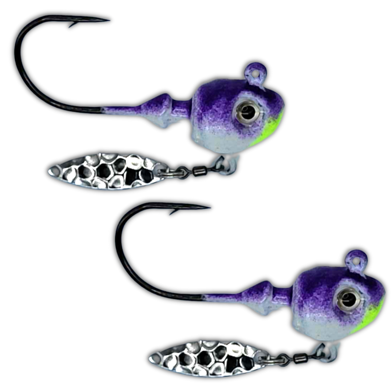 The HECLA HAMMER JIGS

These bad boys were custom created for meeting the needs of those anglers on Lake Winnipeg or needing a beefed up hook. They feature a current cutting design, 3D eyes, stout strong reinforced lead style and a beefy wide gap hook perfect for pairing with plastics and large minnows but still enough real estate to get a great hook set 10 out of the 12 designs feature Kryptonite Glow Paint Jobs.

We have a selection of them paired with willow leaf flasher blades and a selection without flashers.

You choose flasher or no flasher and which size.

1 oz, 1/2 oz, 1/4 oz

These are multi species and multi purpose for targeting large greenbacks, burbot, lake trout and pike.

 

 