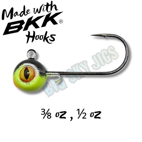 EyeCon Jigs — Engineered for Precision and Sonar Clarity

Purpose-built for modern sonar-driven anglers, EyeCon Jigs merge precision engineering with visual craftsmanship. Anchored by a BKK Black Nickel High Carbon Hook, each jig delivers extreme tensile strength, corrosion resistance, and a low-glare finish that keeps presentations natural in any water condition.

Each head is custom painted by Big Sky, featuring our exclusive Kryptonite Glow finish — a high-intensity glow coating designed to enhance underwater visibility and improve fish detection in low-light or deep-water conditions. Precision-balanced layers maintain hydrodynamic stability and durability while giving the jig a distinct visual edge.

The weight-forward spherical design minimizes water resistance, ensuring superior tracking and stability during both vertical drops and horizontal retrieves.

Where EyeCon truly excels is under Forward Facing Sonar (FFS). Its perfectly symmetrical profile and dense core composition create a strong, highly reflective sonar signature — producing crisp, consistent returns even in deep or turbulent water. The Kryptonite Glow finish and internal density are tuned to deliver a defined sonar pulse, making it effortless to track your bait’s movement and monitor fish reactions in real time.

An integrated wire bait keeper secures soft plastics or live bait with precision, maintaining a clean profile and preventing slippage through aggressive retrieves. Whether you're targeting suspended fish or working structure, EyeCon Jigs deliver the sensitivity, control, and feedback serious anglers demand.

Key Technical Features:

BKK Black Nickel High Carbon Hook — Maximum strength, minimal glare, and superior hook penetration

FFS-Optimized Design — Symmetry and density tuned for clear, consistent sonar returns

Hydrodynamic Head Shape — Cuts water efficiently for precise lure control and fast descent rates

Custom Big Sky Kryptonite Glow Finish — High-visibility glow paint system for enhanced tracking and strike response

Wire Bait Keeper — Secure hold without compromising action or soft plastic integrity

Ideal For — Forward Facing Sonar applications, suspended fish, and precision vertical presentations

Built for the modern angler who doesn’t just fish the mark — but watches it bite.