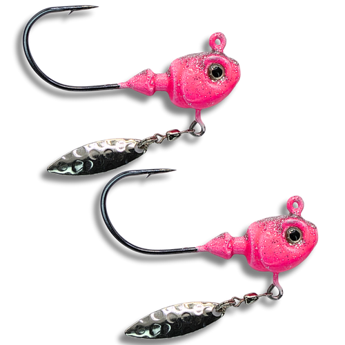 The HECLA HAMMER JIGS sound like a premium option for serious anglers. Here's a breakdown of their key features and benefits:

Key Features:
Custom Design: Tailored for Lake Winnipeg anglers and those needing a robust hook for big catches.
Current-Cutting Shape: Optimized for better performance in various water conditions.
3D Eyes: Lifelike design to attract fish effectively.
Reinforced Lead Style: Durable construction to withstand tough conditions.
Beefy Wide Gap Hook: Ideal for pairing with plastics or large minnows, ensuring solid hook sets.
Kryptonite Glow Paint: Glow finishes on 10 out of 12 designs for enhanced visibility, especially in deep or murky water.
Flasher Option: Available with or without willow leaf flasher blades for added flash and vibration.
Size Options:
1 oz: For deeper water or targeting larger species.
1/2 oz: Versatile for medium-depth waters.
3/8 oz: Great for finesse applications or shallower areas.
Target Species:
Large Greenbacks (Walleye)
Burbot
Lake Trout
Northern Pike
Whether you need the added flash of a willow blade or a more streamlined presentation, the HECLA HAMMER JIGS offer versatility for multi-species fishing. Their durable and attractive design ensures they’re a reliable tool in any tackle box.