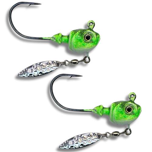 The HECLA HAMMER JIGS sound like a premium option for serious anglers. Here's a breakdown of their key features and benefits:

Key Features:
Custom Design: Tailored for Lake Winnipeg anglers and those needing a robust hook for big catches.
Current-Cutting Shape: Optimized for better performance in various water conditions.
3D Eyes: Lifelike design to attract fish effectively.
Reinforced Lead Style: Durable construction to withstand tough conditions.
Beefy Wide Gap Hook: Ideal for pairing with plastics or large minnows, ensuring solid hook sets.
Kryptonite Glow Paint: Glow finishes on 10 out of 12 designs for enhanced visibility, especially in deep or murky water.
Flasher Option: Available with or without willow leaf flasher blades for added flash and vibration.
Size Options:
1 oz: For deeper water or targeting larger species.
1/2 oz: Versatile for medium-depth waters.
3/8 oz: Great for finesse applications or shallower areas.
Target Species:
Large Greenbacks (Walleye)
Burbot
Lake Trout
Northern Pike
Whether you need the added flash of a willow blade or a more streamlined presentation, the HECLA HAMMER JIGS offer versatility for multi-species fishing. Their durable and attractive design ensures they’re a reliable tool in any tackle box.