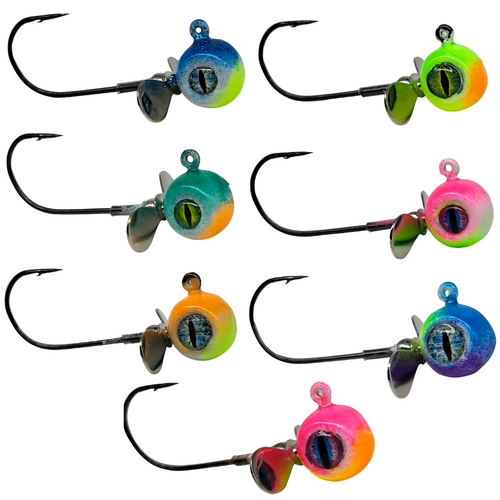 Brand New Big Sky Chopper

Jigs The Chopper Jigs are the ultimate combination for any angler open water and ice fishing. Props to Big Sky for adding high velocity propellers which pair flash and vibration all in one incredible lure. Chopper Jigs are ¼ oz, eyelets that are paint free and high definition 3D eyes. Each jig features bright vibrant UV and Kryptonite Glow paint jobs. As an added bonus we have upgraded hooks to an Eagle Claw 3052; the style and upgraded hook has solved the problem of not having enough “real estate” to hook your bait on where other model jigs have previously failed. The high velocity propeller spins when in a stationary position in any body of water where there is current. Or rip this jig for maximum flash, vibration and rattle. Props off to any angler willing to climb on board with the Big Sky Chopper Jigs.