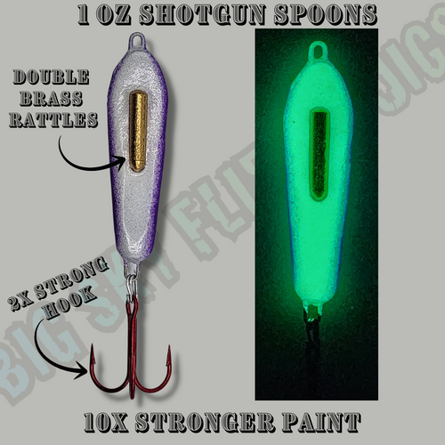 These Very strong and Loud Jigging spoons are great for burbot,lake trout,walleye and pike. 

Featuring

Custom 10X Paint that is VERY chip resistant

2XL Red Treble hook 

A double Brass rattle that is sure to make lots of noise and attract even that farthest fish.