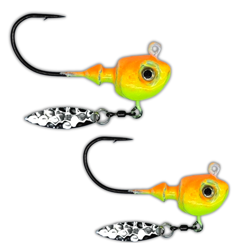 The HECLA HAMMER JIGS

These bad boys were custom created for meeting the needs of those anglers on Lake Winnipeg or needing a beefed up hook. They feature a current cutting design, 3D eyes, stout strong reinforced lead style and a beefy wide gap hook perfect for pairing with plastics and large minnows but still enough real estate to get a great hook set 10 out of the 12 designs feature Kryptonite Glow Paint Jobs.

We have a selection of them paired with willow leaf flasher blades and a selection without flashers.

You choose flasher or no flasher and which size.

1 oz, 1/2 oz, 1/4 oz

These are multi species and multi purpose for targeting large greenbacks, burbot, lake trout and pike.