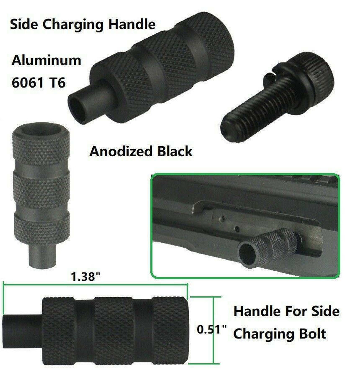 AR15 Black Aluminum Extended Side Charging Handle Bolt