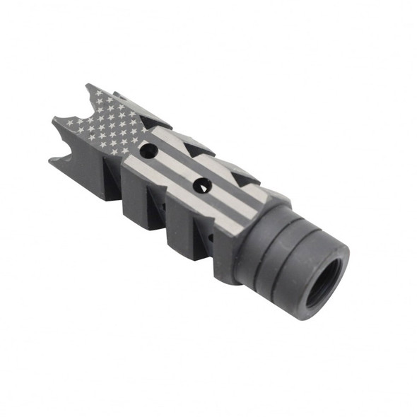 AR-15 Laer Engraved American Flag Shark Muzzle Brake