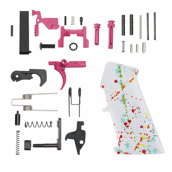 AR15 Custom Cerakote Birthday Splatter Pink Lower Parts Kit