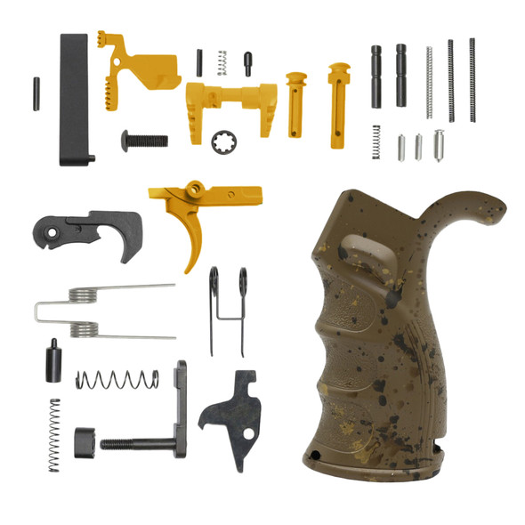 AR15 Custom Cerakote Splatter FDEGOLD Lower Parts Kit