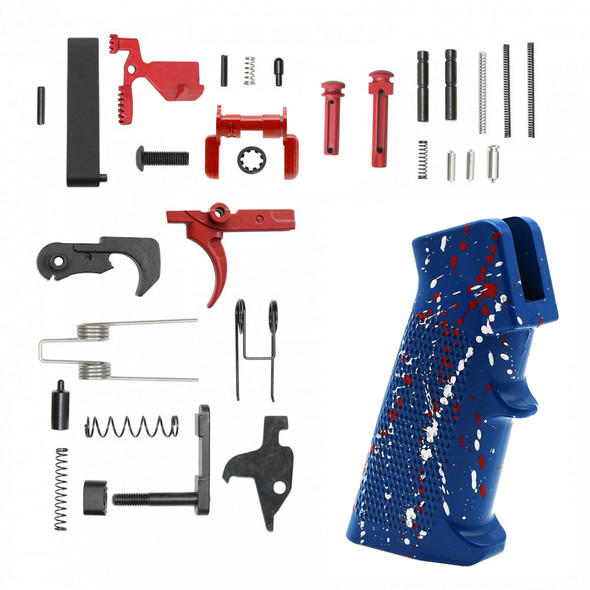 AR15 Custom Flame Blue Splatter Red Lower Parts Kit