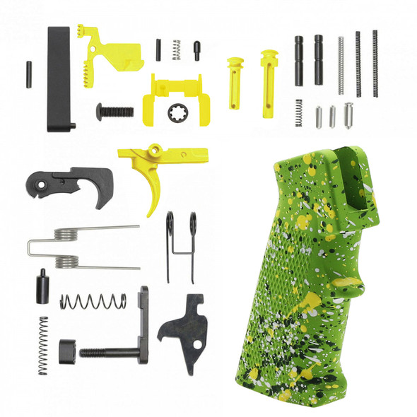 AR15 Custom Cerakote Zombie Green Splatter Yellow Lower Parts Kit
