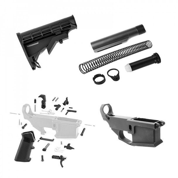 AR-15 80% Anodized Billet Lower Combo with Stock Kit and LPK