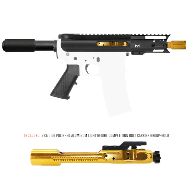AR-15 5.56 NATO 5'' Gold Polished BCG Pistol Kit