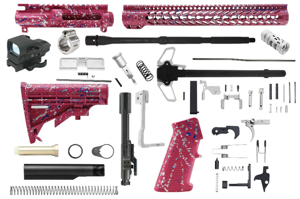 AR-15 5.56 16 Pink &Silver Splatter Ultimate Rifle Complete Build Kit